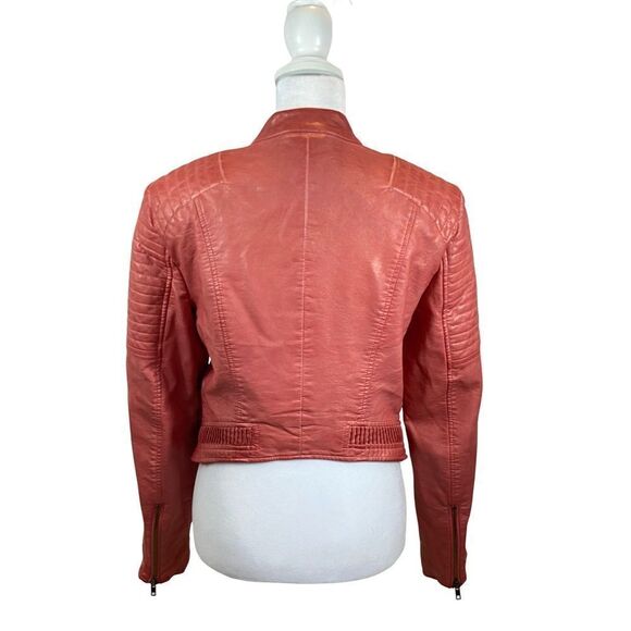 Guess Pink/Red Faux Leather Moto Jacket with Asymmetrical Zipper Size Small - Picture 2 of 15